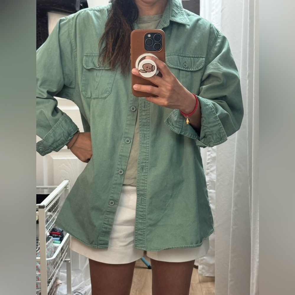 Vintage Mint Green Button-Up Shirt -Basic Edition… - image 8